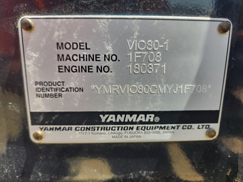 2021 YANMAR VIO80 8T EXCAVATOR (M785) WITH TILT HITCH, CIVIL SPEC AND 2025 HRS