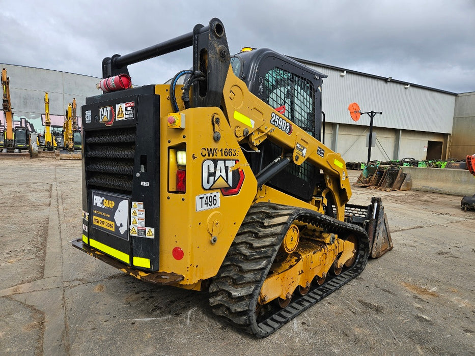 2021 CAT 259D3 TRACK LOADER (T496) WITH HI-FLOW, 4 IN 1 AND LOW 1185 HOURS