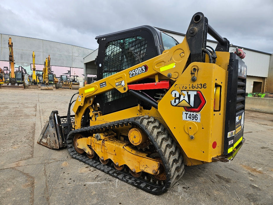 2021 CAT 259D3 TRACK LOADER (T496) WITH HI-FLOW, 4 IN 1 AND LOW 1185 HOURS