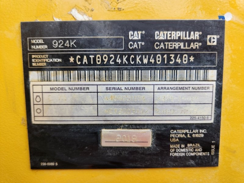 2018 CAT 924K 12T WHEEL LOADER (L125) WITH HITCH, BUCKET, FORKS AND 5500 HRS