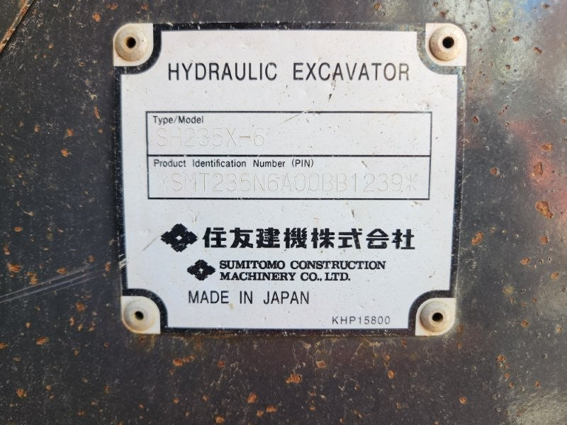 2021 SUMITOMO SH235X-6 25T EXCAVATOR (E310) WITH 3200 HOURS