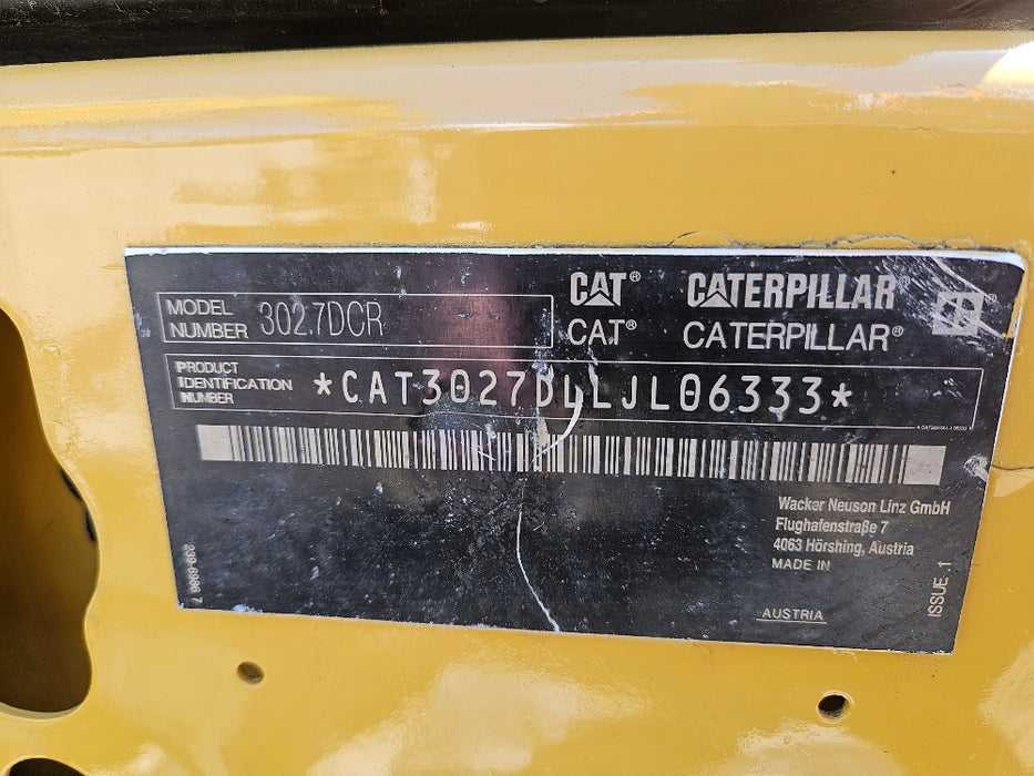 2019 CAT 302.7D 2.7T EXCAVATOR WITH HYDRAULIC HITCH, BUCKETS AND 3440 HOURS