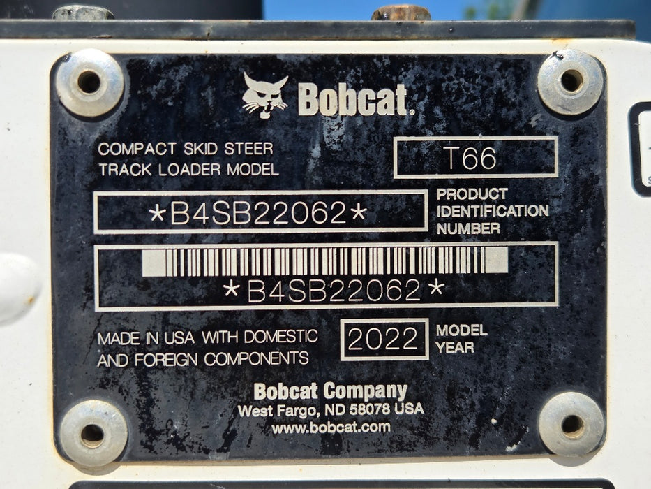 2022 BOBCAT T66 TRACK LOADER (T488) WITH FULL OPTIONS AND 1705 HOURS