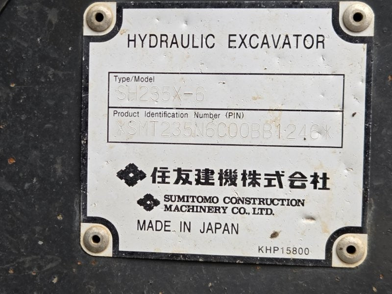 2021 SUMITOMO SH235X-6 25T EXCAVATOR (E317) WITH BUCKETS, 3450 HOURS