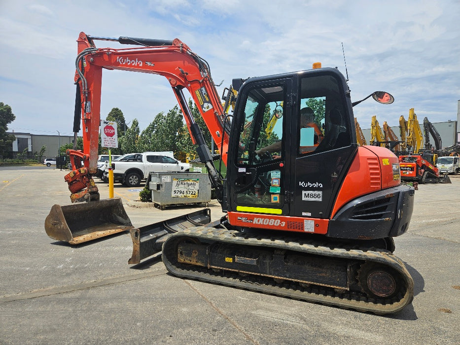 2022 KUBOTA KX080 8.4T EXCAVATOR (M886) WITH TILT HITCH, BUCKETS, 1890 HRS