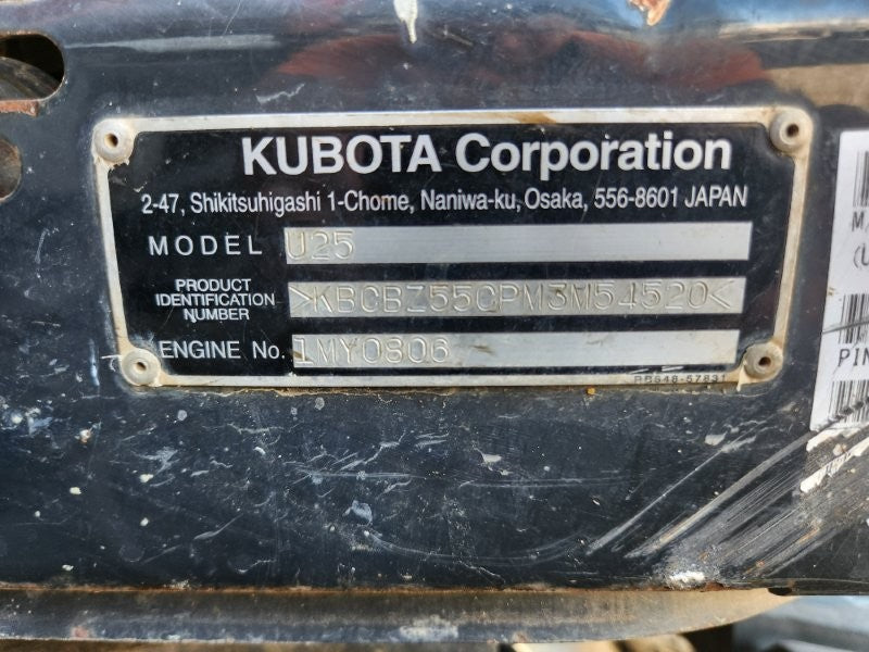 2022 KUBOTA U25 2.6T EXCAVATOR (EX169) WITH HITCH, BUCKETS, 990 HOURS