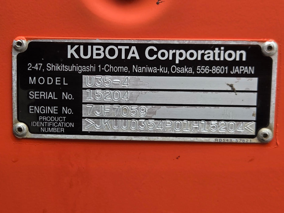2019 KUBOTA U35-4 3.6T EXCAVATOR (M1081) WITH CAB, HITCH, BUCKETS AND 2040 HRS