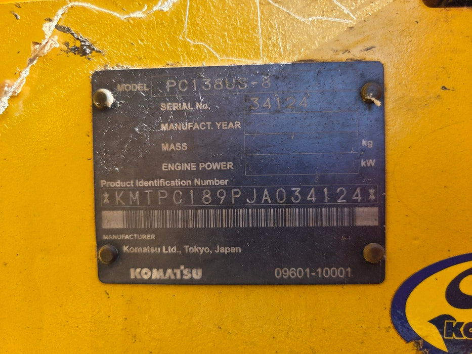 2018 KOMATSU PC138US-8 14T EXCAVATOR (EX64) WITH FULL CIVILI SPEC AND 3376 HRS