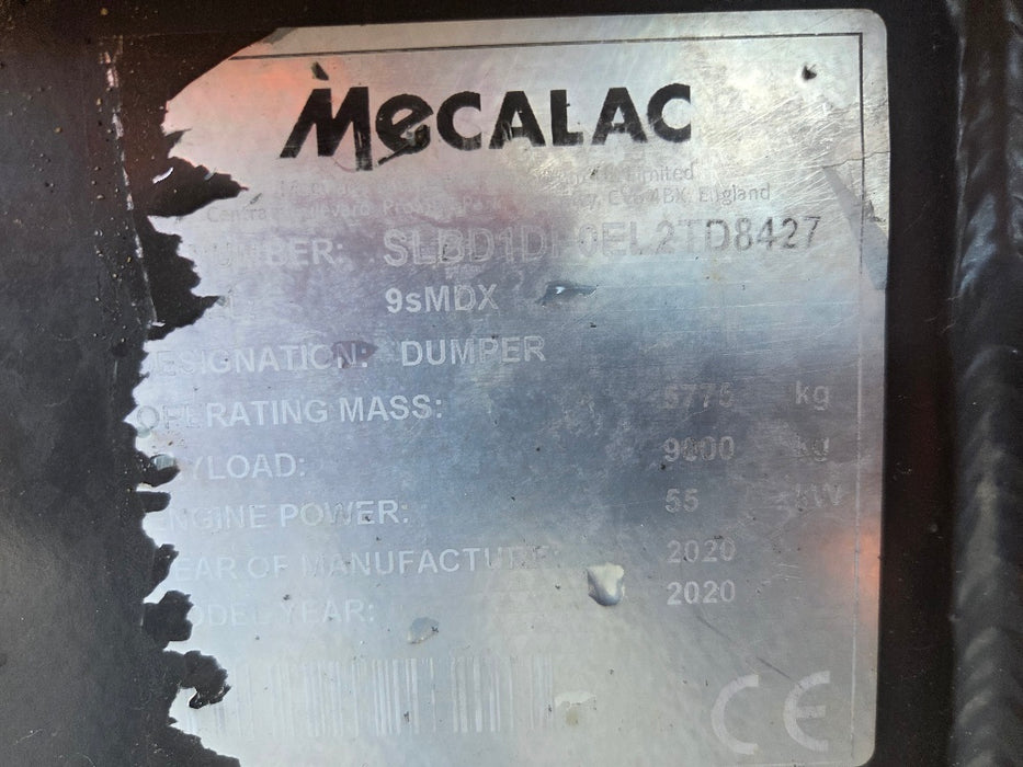 2021 MECALAC 9MDX 9T SITE DUMPER (DU241) WITH A/C CAB AND 1200 HOURS
