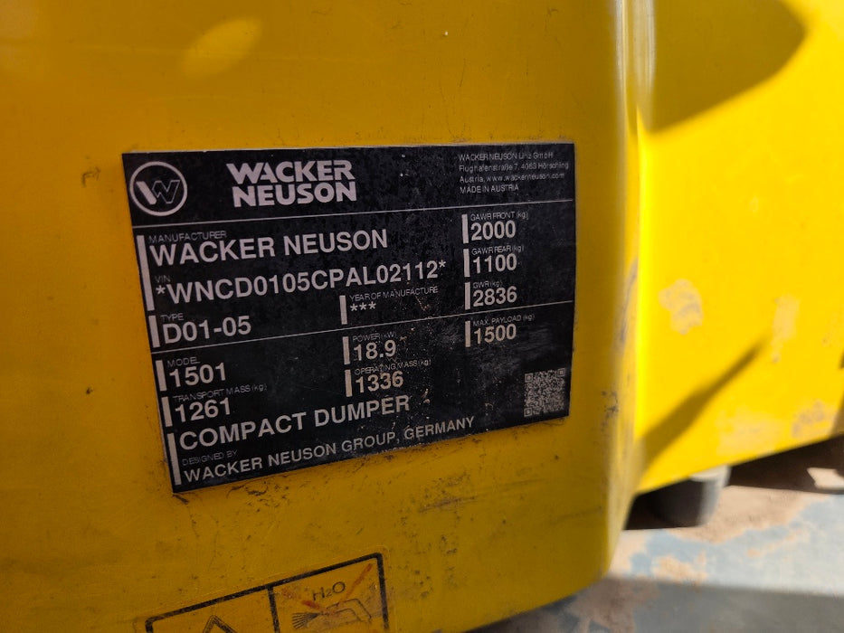 2022 WACKER NEUSON 1501 1.5T SWIVEL DUMPER (DU302) WITH 241 HOURS