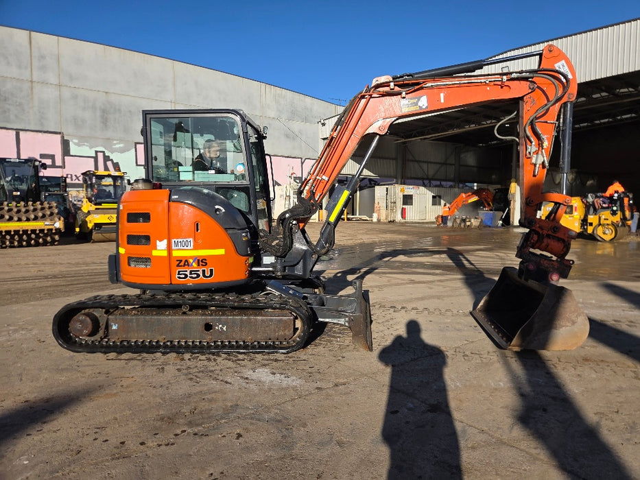 2023 HITACHI ZX55U-5 5.5T EXCAVATOR (M1001) WITH TILTING HITCH, A/C CAB, 1565HRS