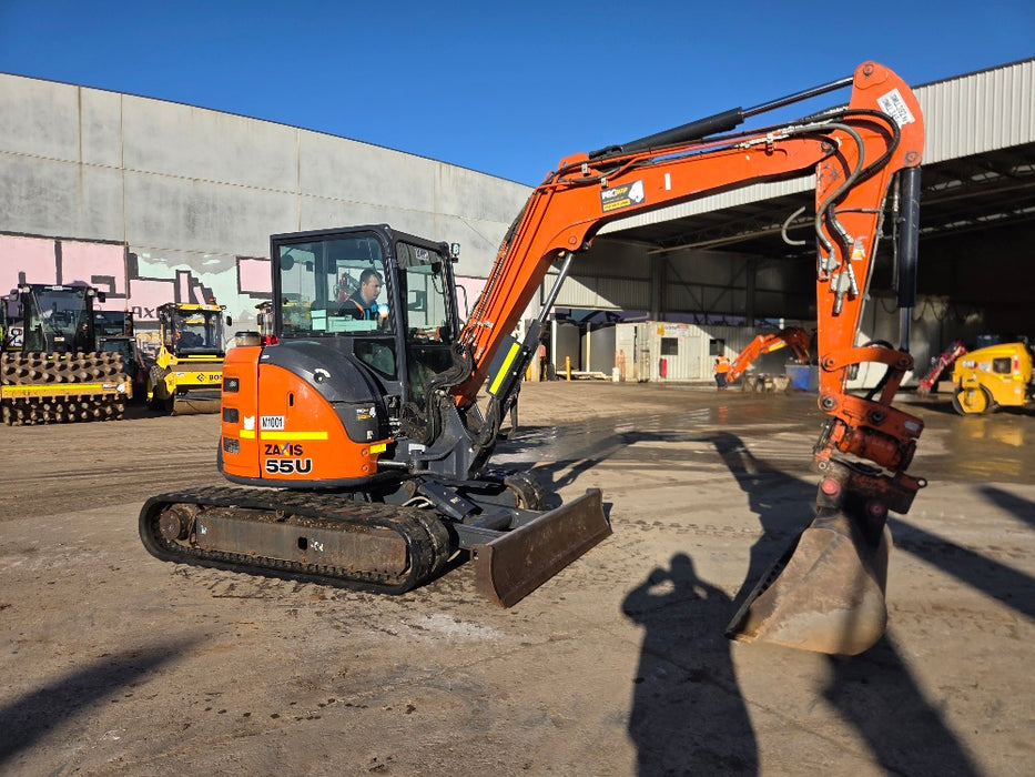 2023 HITACHI ZX55U-5 5.5T EXCAVATOR (M1001) WITH TILTING HITCH, A/C CAB, 1565HRS