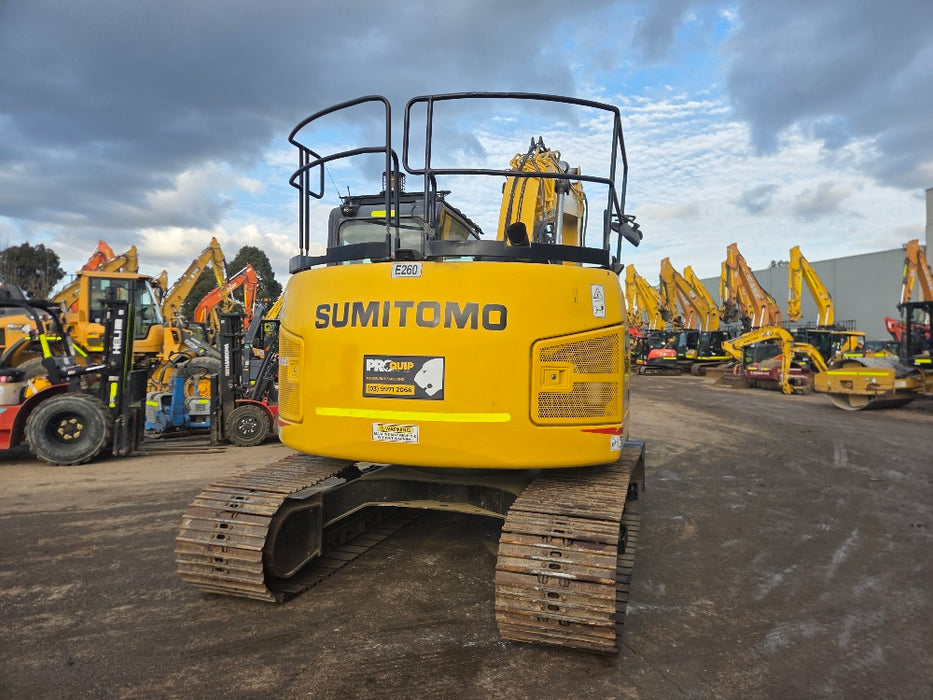 Rear view of 2019 Sumitomo SH145X-6 excavator with steel tracks