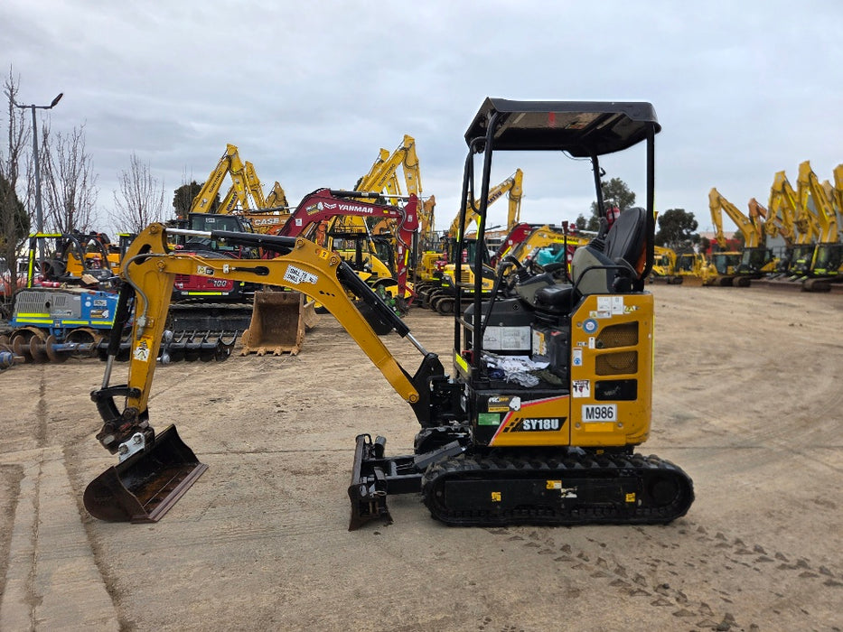 2023 SANY SY18 1.8T MINI-EXCAVATOR (M986) WITH Q/C HITCH, BUCKETS AND 582 HRS