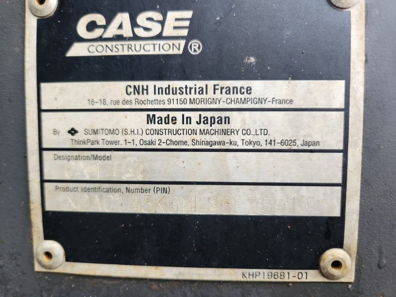 2020 CASE CX145C 15T EXCAVATOR (E284) WITH TILT HITCH, BUCKETS, 4282 HOURS