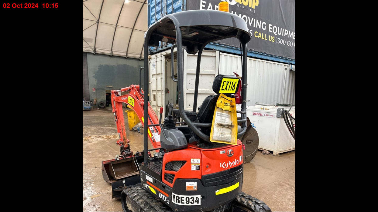 2021 KUBOTA U17-3 1.7T EXCAVATOR (EX116) WITH HITCH, BUCKETS AND LOW 785 HOURS