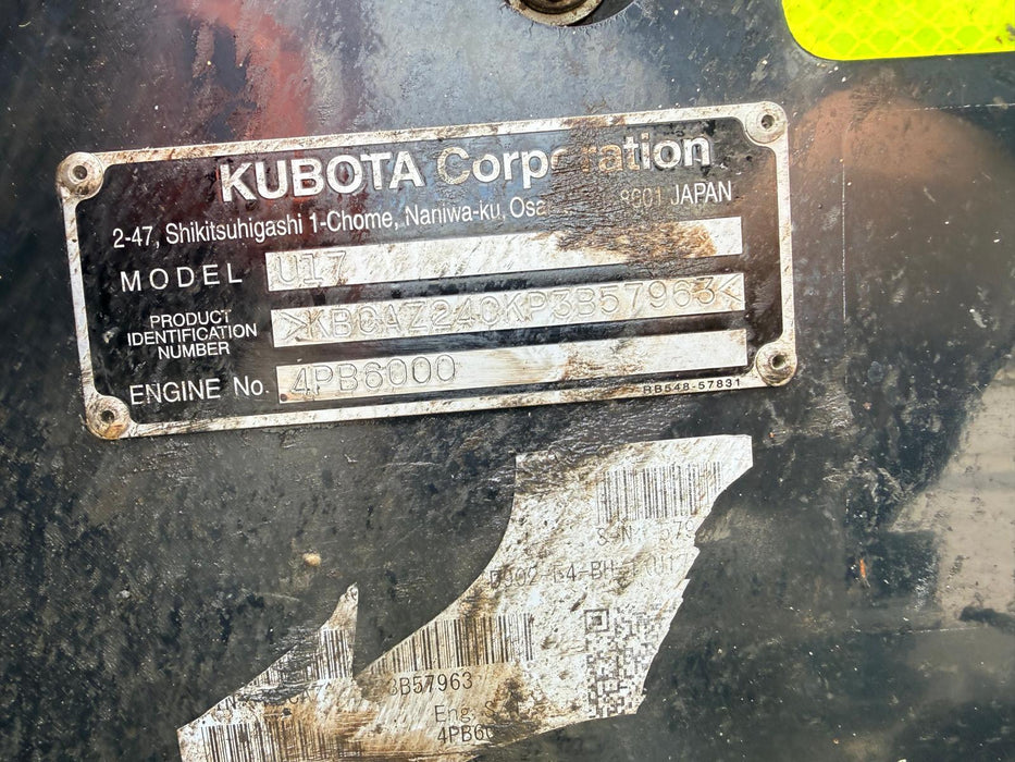 2023 KUBOTA U17 1.7T EXCAVATOR (EX183) WITH HITCH, BUCKETS AND 930 HOURS