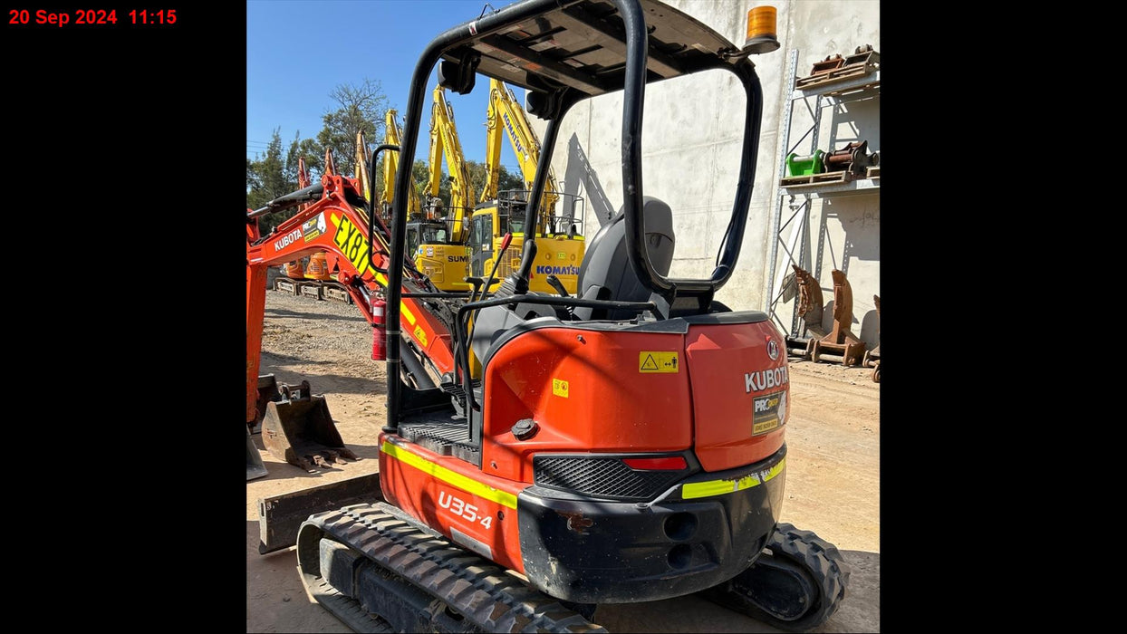 2020 KUBOTA U35-4 3.5T EXCAVATOR (EX87) WITH HITCH, BUCKETS AND 780 HOURS