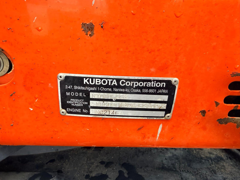 2021 KUBOTA KX080-3 8.4T EXCAVATOR (EX98) WITH HITCH, BUCKETS, 1920 HOURS