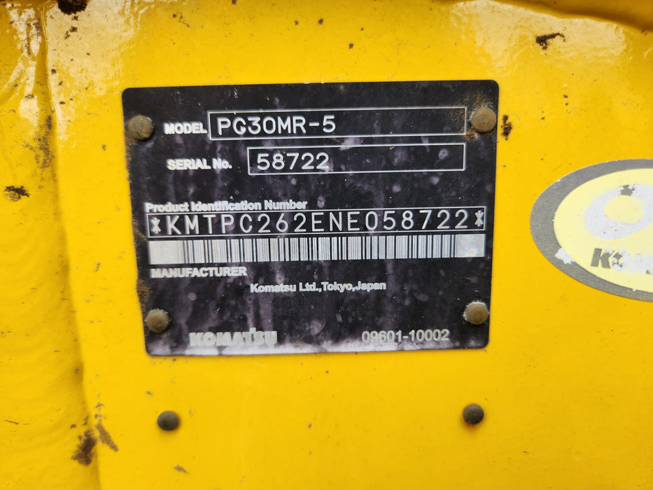 2022 KOMATSU PC30MR-5 3T EXCAVATOR (M892) WITH HITCH, BUCKETS, 785 HOURS