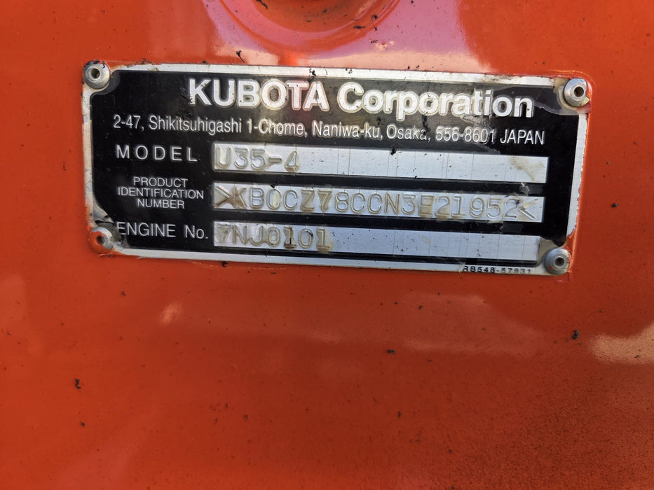 USED 2022 KUBOTA U35-4 3.6T EXCAVATOR WITH A/C CAB, BUCKETS AND 1560HRS