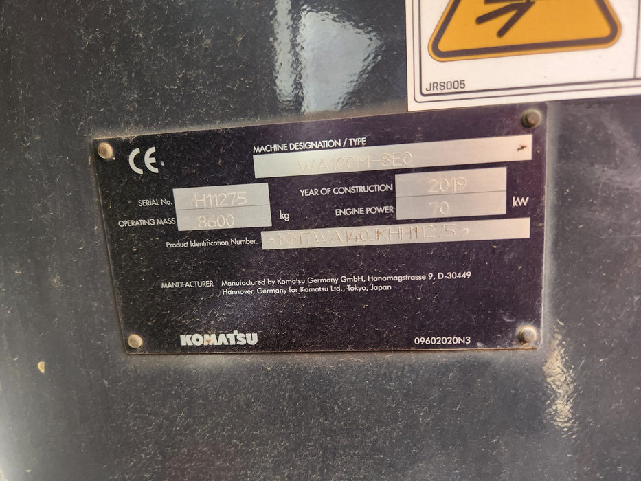 2019 KOMATSU WA100M-8 ARTIC WHEEL LOADER (L181) WITH 1300 HOURS