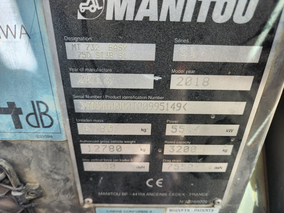 2018 MANITOU MT732 TELEHANDLER (FL113) WITH 7M REACH, 1785 HOURS