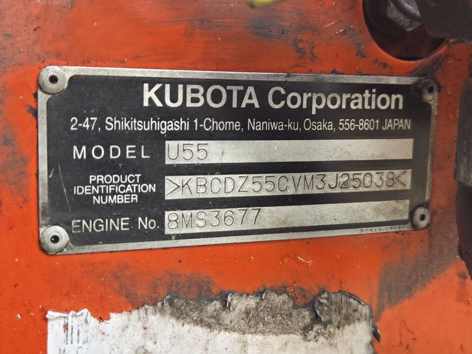 2021 KUBOTA U55-4 5.6T EXCAVATOR (EX129) WITH CAB, BUCKETS AND 1520 HOURS