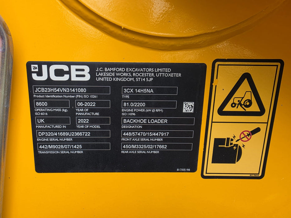 2022 JCB 3CX SITEMASTER PLUS BACKHOE WITH ALL OPTIONS AND LOW 782 HOURS